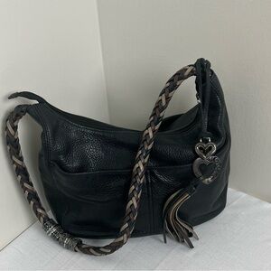 Brighton Black Barbados Pebbled Leather Hobo Bag